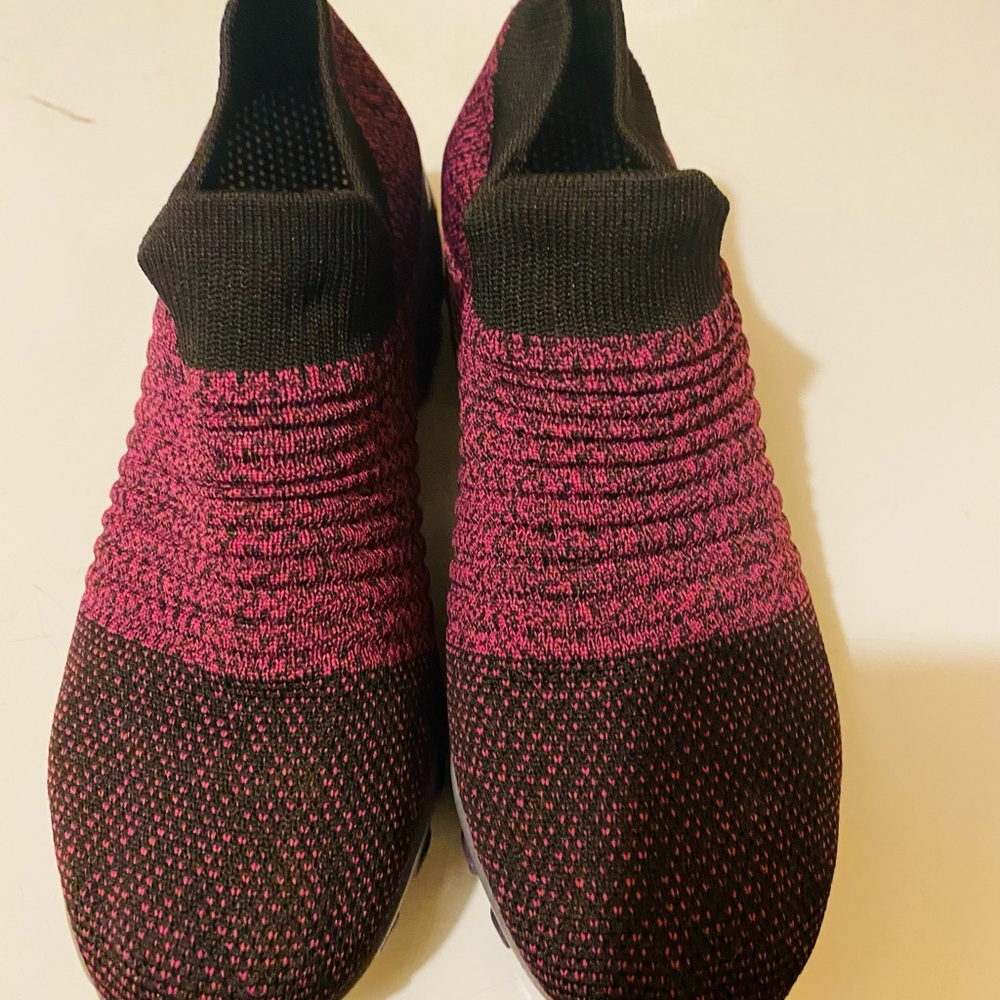 Purple and Black Knit Slip-On Sneakers